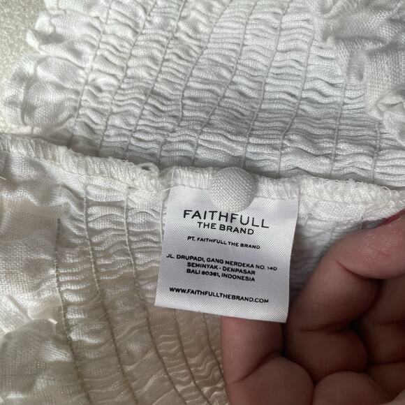 Faithfull The Brand Shirt Women 4 White Revolve Bel Rose Linen Smocked Milkmaid‎ - Picture 9 of 10